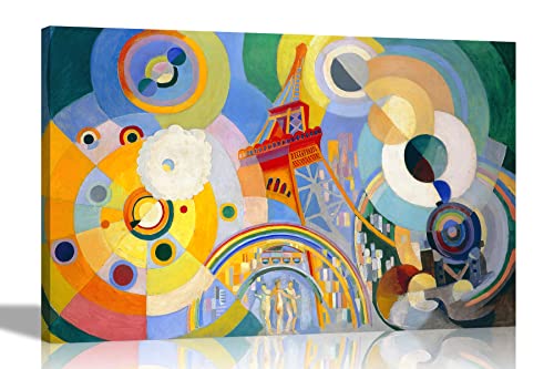 Luft, Eisen und Wasser von Robert Delaunay bunte Leinwand-Wandkunst l gerahmte Drucke l abstrakte Dekoration Ölgemälde Nachdruck Kunstwerk für Zuhause, Wohnzimmer, 86 x 61 cm, A1 von Artley Prints