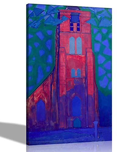 Piet Mondrian Kunstdruck auf Leinwand, gerahmt, Kirchenturm in Domburg, 40 x 60 cm von Artley Prints