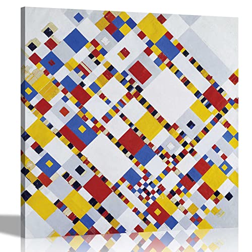 Victory Boogie Woogie von Piet Mondrian Leinwand-Kunstdrucke Bilder Gerahmte Home Office Dekoration Groß 86 x 86 cm (34 x 34 Zoll) von Artley Prints