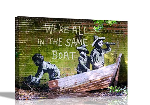 We're All on the Same Boat Banksy Leinwanddruck Graffiti Wandkunst Urban Artwork Gerahmte Bilder 76 x 50 cm von Artley Prints