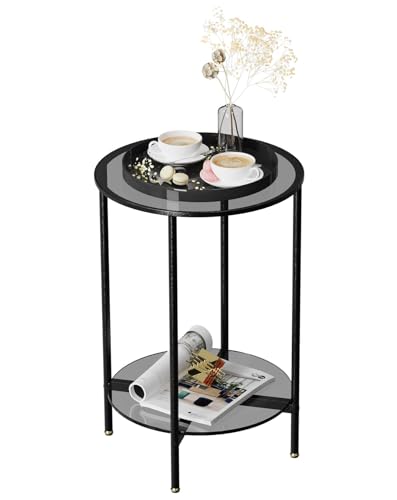 Artloge Couchtisch Rund Glas Beistelltisch: 2-Ablagen Sofatisch - Stabil Wohnzimmertisch - Groß Tischplatte 40cm Klein Tischplatte 36,5cm Hohe 57,5cm von Artloge