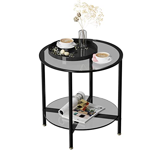 Artloge Couchtisch Rund Glas Beistelltisch: 2-Ablagen Sofatisch - Stabil Wohnzimmertisch - Groß Tischplatte 50cm Klein Tischplatte 46.2cm Hohe 49.5cm von Artloge