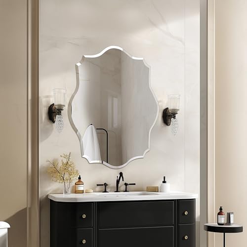 Artloge Flurspiegel Wand abgeschrägter Spiegel 60×80 cm gewellter Rand, dekorative Wohnzimmer Spiegel Dekospiegel Silber HD Hochwertiger Hängespiegel für Wohnzimmer Schlafzimmer Badezimmer von Artloge