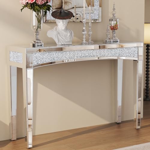 Artloge Konsolentisch 120 Flurtisch Schmal Kristall Eingangstisch, Wohnzimmertisch Silber Beistelltisch Modern Glastisch Deko Flurregal für Wohnzimmer Flur Schlafzimmer 120×35×79cm von Artloge