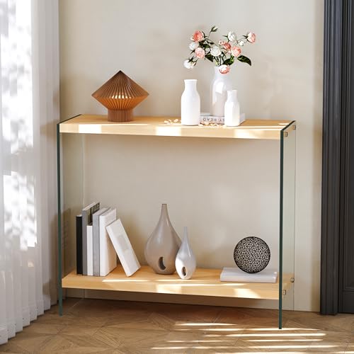 Artloge Konsolentisch aus gehärtetes Glas mit Holz Tischplatte 80 * 30 * 76 cm Artloge Konsolentisch aus gehärtetes Glas mit Holz Tischplatte 80 * 30 * 76 cm von Artloge