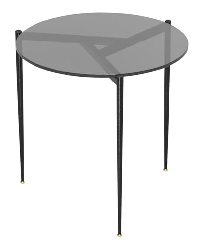 Artloge Beistelltisch Rund Wohnzimmertisch Glas Ø 50 cm, Sofatisch Rauchglas Kaffeetisch Runder Tisch Moderner Couchtisch für Zuhause, Wohnzimmer, Terrasse, Garten - 50×50×50 cm Grau von Artloge