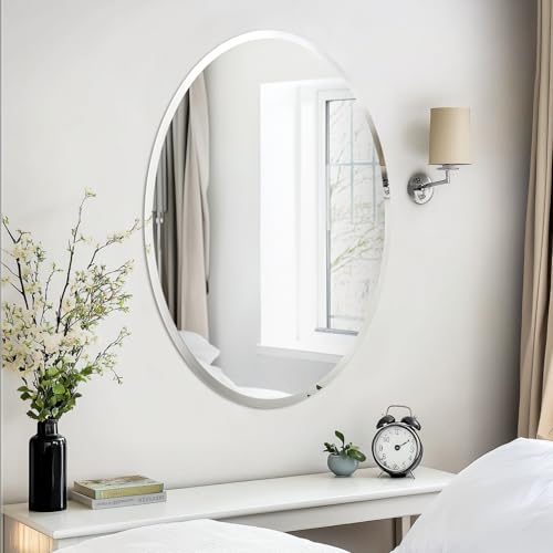 Artloge Spiegel Oval Silber 60 x 80 cm: Wand dekorative Flurspiegel Wohnzimmer Dekospiegel abgeschrägter HD Badezimmerspiegel Hochwertiger Hängespiegel für Wohnzimmer Schlafzimmer Badezimmer von Artloge