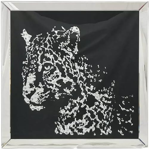 Artloge Wandbilder Eckig Kristall 40×40 Diamantgemälde, Leopard Dekorative Wandspiegel, Silber Glasrahmen - Luxuriöse Kristallstruktur, für Wohnzimmer, Schlafzimmer & Badezimmer von Artloge