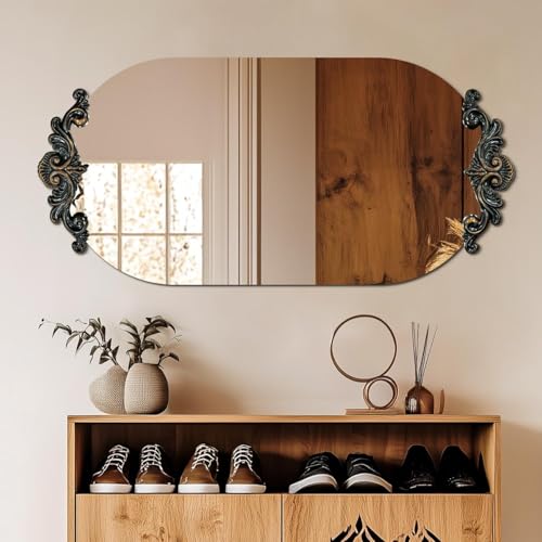 Artloge Wandspiegel Oval Spiegel 50 × 100 cm, Flurspiegel mit Holz geschnitzt Wohnzimmer Spiegel Dekospiegel HD Hochwertiger dekorative Hängespiegel für Wohnzimmer Schlafzimmer Badezimmer von Artloge