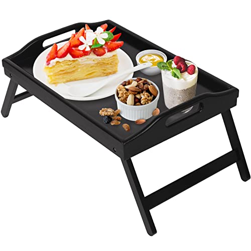 Betttablett mit klappbaren Beinen mit Griffen, Frühstückstablett für Sofa, Bett, Essen, Zeichnen, Servierplatten, Schoßschreibtisch, Snack-Tablett (schwarz, mittelgroß) von Artmalle