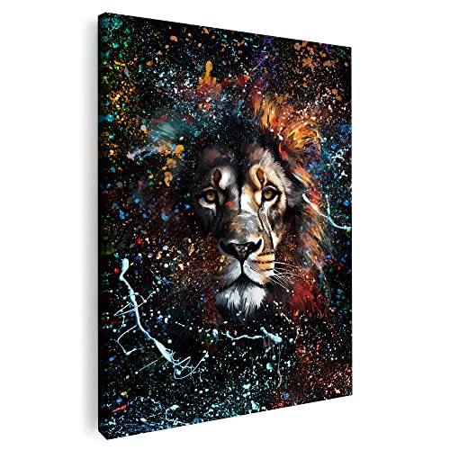 Artmazing | Bild Löwe Bunt | Pop Art Bilder | Löwe Bild Leinwand | Löwenbilder Modern | Leinwandbilder Wohnzimmer modern | Bild Löwe groß | Bilder Leinwand Modern | Löwen Bild hochkant | Wandbild von Artmazing