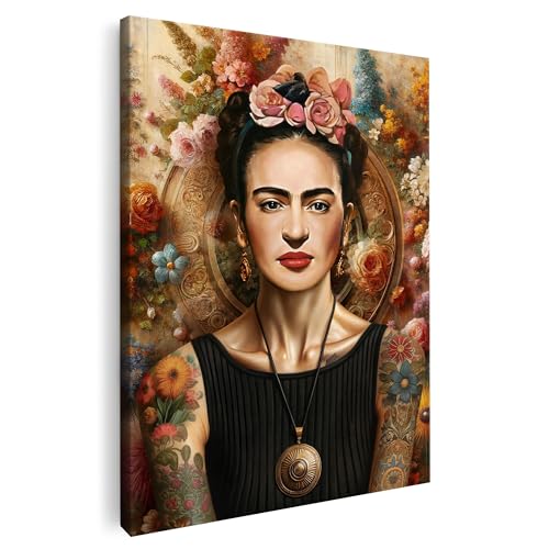 Artmazing | Frida Blumen Bild bunt | S-Art Bilder | Frida Blumen Bilder Modern | Coole Wandbilder Wohnzimmer | Wandbild Frida Blumen Deko XXL | Bild Leinwand XXL | Frida Blumen Bilder Wand von Artmazing