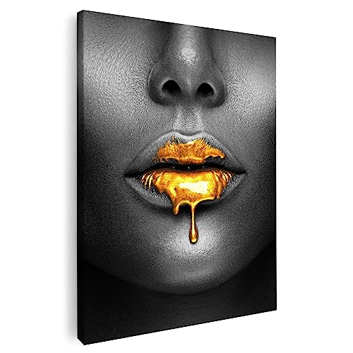Artmazing | Goldene Lippen Bild | Poster & Kunstdrucke | Bilder | Pop Art Leinwand | Coole Wandbilder Wohnzimmer | Kunstdruck Leinwand | Wandbild XXL | Buntes Poster für Wand | Bild Goldene Lippen von Artmazing
