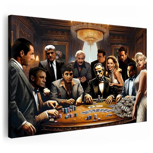 Artmazing | Hollywood Poker Bild bunt | S-Art Bilder | Hollywood Poker Bilder Modern | Leinwandbilder XXL Wohnzimmer | Wandbild Hollywood Poker Deko XXL | Bild Leinwand XXL | buntes Poster für Wand von Artmazing