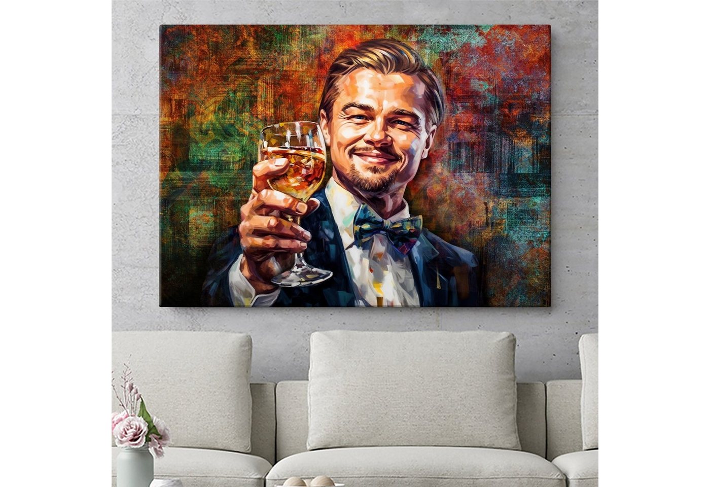 Artmazing Leinwandbild Cheers!, XXL Leinwand 120x80, Poster & Kunstdrucke, Celebrities, Leonardo Champagner Artmazing Leinwandbild Cheers!, XXL Leinwand 120x80, Poster & Kunstdrucke, Celebrities, Leonardo Champagner von Artmazing