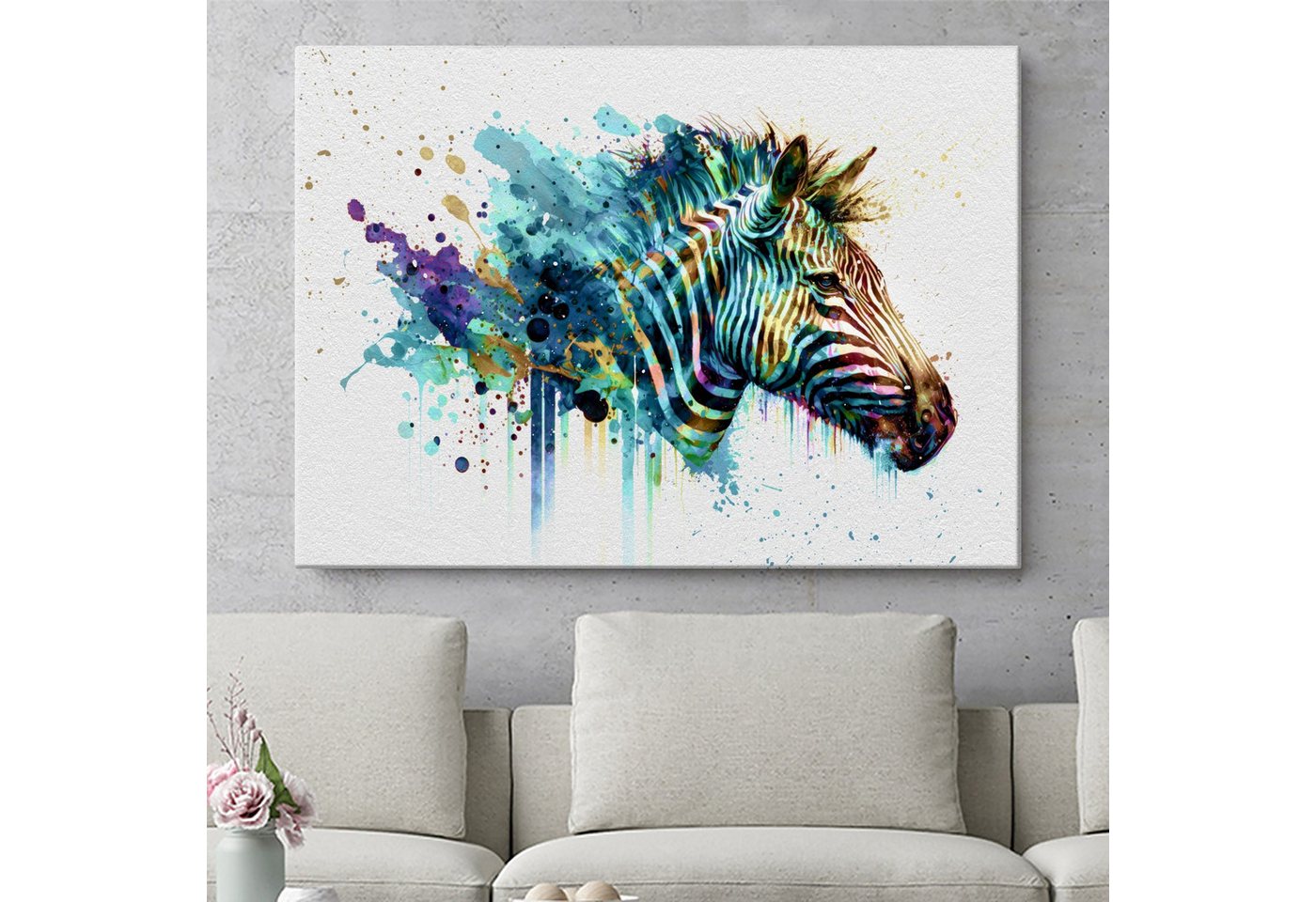 Artmazing Leinwandbild Zebra im Farbsturm, XXL Leinwand 120x80, Poster & Kunstdrucke, Zebra im Farbsturm Artmazing Leinwandbild Zebra im Farbsturm, XXL Leinwand 120x80, Poster & Kunstdrucke, Zebra im Farbsturm von Artmazing