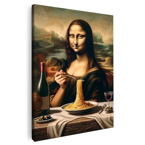 Artmazing | Mona Lisa Pasta Bild bunt | S-Art Bilder | Mona Lisa Pasta Bilder Modern | Coole Wandbilder Wohnzimmer | Wandbild Mona Lisa Pasta Deko XXL | Bild Leinwand XXL | buntes Poster für Wand von Artmazing