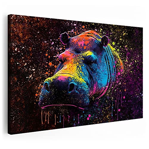 Artmazing | Nilpferd Bild Bunt Modern | Pop Art | XXL Leinwandbild | Moderne Deko für Wohnzimmer von Artmazing