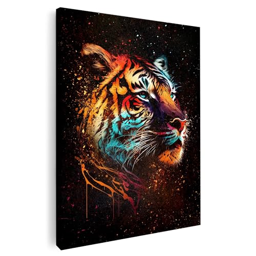 Artmazing | Tiger Bild Bunt | Bild Tiger Leinwand | Pop Art Bilder | Tigerbilder Modern | Poster & Kunstdrucke | Wandbild Tiger Deko XXL | Bild Hochformat | Tiger Bilder | Bild XXL | Wanddeko Poster von Artmazing