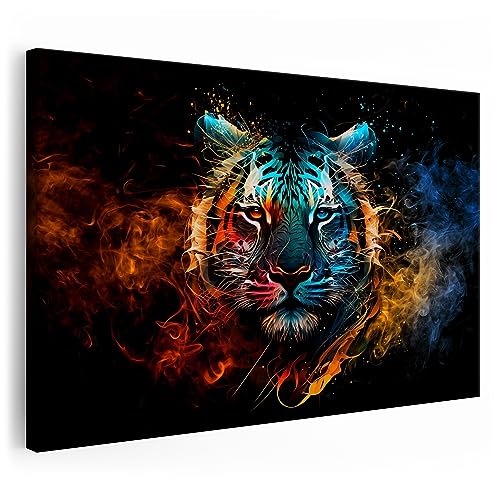 Tiger Bild Feuer und Eis | Bild Tiger Modern | Pop Art Bilder | Tigerbilder Modern | Moderne Bilder XXL | Wandbild Tiger Deko XXL | Bild Leinwand XXL | Buntes Poster für Wand | Bild Tiger Leinwand von Artmazing