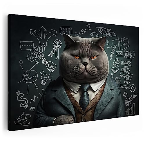 Artmazing | Katze Bild Professor | Bilder Katze Modern | S-Art Bilder | Katzenbilder Modern | Moderne Bilder XXL | Wandbild Katze Deko XXL | Bild Leinwand XXL | Katzen Bilder | Buntes Poster für Wand von Artmazing