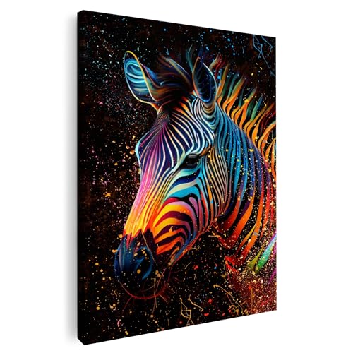 Artmazing | Zebra Bild bunt | Pop Art Bilder | Bild Zebra | Poster & Kunstdrucke | Zebrabilder Modern | Coole Wandbilder Wohnzimmer | Zebra Bilder Wand | Bild Leinwand XXL | Bild hochkant | S-Art von Artmazing
