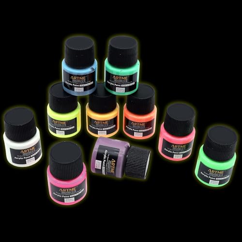 Artme Glow in the Dark Acrylfarben Set - 10 Farben x 20 ml Tuben - Leuchtende Neonfarbe für Kunst & Handwerk - Schnell trocknend, Wasserbasis, Ungiftig - Ideal für Papier, Leinwand, Holz, Steine Artme Glow in the Dark Acrylfarben Set - 10 Farben x 20 ml Tuben - Leuchtende Neonfarbe für Kunst & Handwerk - Schnell trocknend, Wasserbasis, Ungiftig - Ideal für Papier, Leinwand, Holz, Steine von Artme