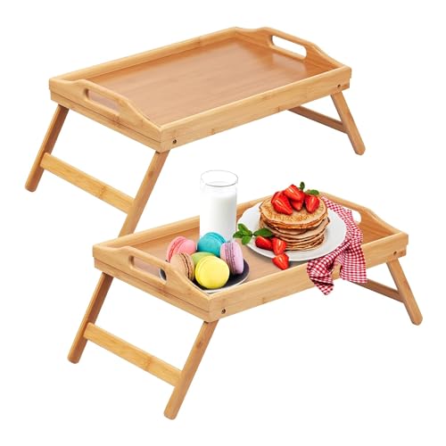 Artmeer Betttablett mit klappbaren Beinen, Bambus-Frühstückstablett mit Griffen, ideal für Sofa, Bett, Essen, Arbeiten, als Laptop-Schreibtisch, Snack-Tablett, 2 Stück, Bambus von Artmeer