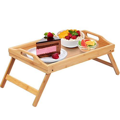 Betttablett Tisch Klappbeine mit Griffen, Frühstückstablett für Sofa, Essen, Zeichnen, Platten, Bambus, Serviertisch, Snacktablett von Artmeer