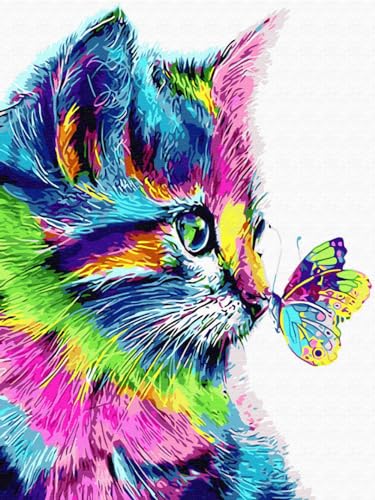 Artnapi Diamond Painting Set 5D DIY | Diamant Painting Bilder | Regenbogenkatze mit Schmetterling 30x40 | Diamanten Gemälde Malen nach Zahlen | Diamant Mosaik für Haus Decor von Artnapi