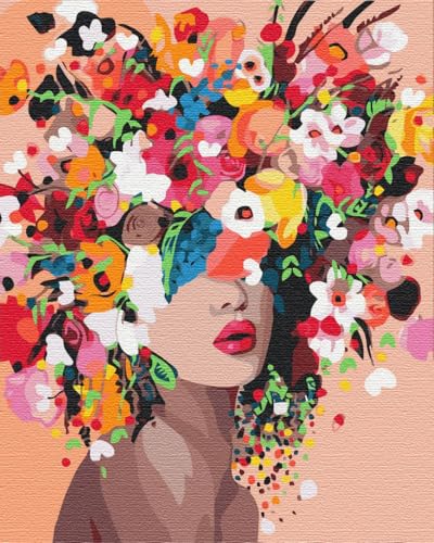 Artnapi Malen nach Zahlen Erwachsene mit Rahmen | DIY Handgemalt | Blumen - Blumennymphe | Kit für Anfänger und Erwachsene | Set inklusive Acrylfarben & Pinsel | 40x50cm Leinwand | Ideal als Geschenk von Artnapi
