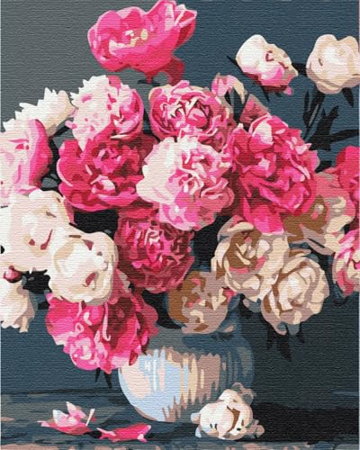 Artnapi Malen nach Zahlen Erwachsene mit Rahmen | DIY Handgemalt | Blumen - Blumenstrauß aus rosa Freuden | Kit für Anfänger und Erwachsene | Set inklusive Acrylfarben & Pinsel | 40x50cm Leinwand von Artnapi