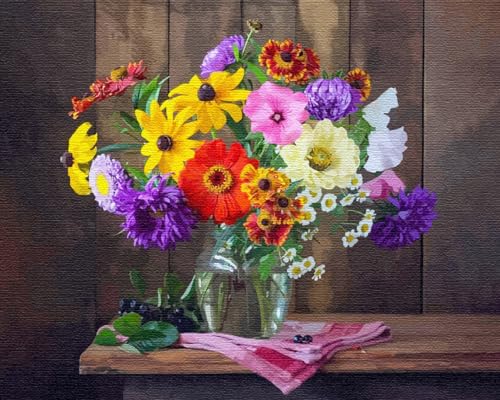 Artnapi Malen nach Zahlen Erwachsene mit Rahmen | DIY Handgemalt | Blumen - Blumenvase | Kit für Anfänger und Erwachsene | Set inklusive Acrylfarben & Pinsel | 40x50cm Leinwand | Ideal als Geschenk von Artnapi