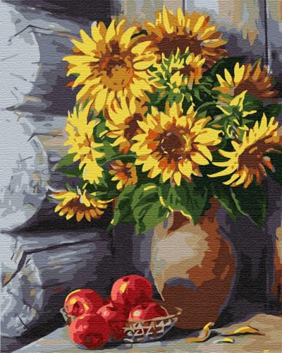 Artnapi Malen nach Zahlen Erwachsene mit Rahmen | DIY Handgemalt | Blumen - Sonnenblumen in einer Vase | Kit für Anfänger und Erwachsene | Set inklusive Acrylfarben & Pinsel | 40x50cm Leinwand Artnapi Malen nach Zahlen Erwachsene mit Rahmen | DIY Handgemalt | Blumen - Sonnenblumen in einer Vase | Kit für Anfänger und Erwachsene | Set inklusive Acrylfarben & Pinsel | 40x50cm Leinwand von Artnapi