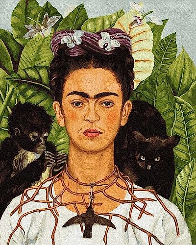 Artnapi Malen nach Zahlen Erwachsene mit Rahmen | DIY Handgemalt | Frida Kahlo Selbstporträt | Kit für Anfänger und Erwachsene | Set inklusive Acrylfarben & Pinsel | 40x50cm Leinwand | Geschenke von Artnapi