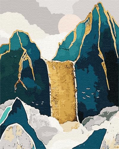 Artnapi Malen nach Zahlen Erwachsene mit Rahmen | DIY Handgemalt | Goldener Wasserfall | Kit für Anfänger und Erwachsene | Set inklusive Acrylfarben & Pinsel | 40x50cm Leinwand | Ideal als Geschenk von Artnapi