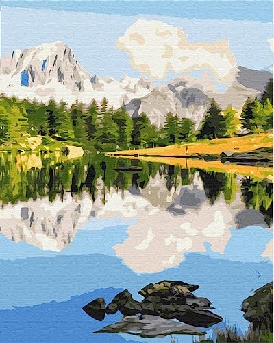 Artnapi Malen nach Zahlen Erwachsene mit Rahmen | DIY Handgemalt | Natur - Berg spiegel | Kit für Anfänger und Erwachsene | Set inklusive Acrylfarben & Pinsel | 40x50cm Leinwand | Ideal als Geschenk von Artnapi