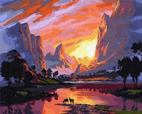 Artnapi Malen nach Zahlen Erwachsene mit Rahmen | DIY Handgemalt | Sonnenaufgang in Savanne | Kit für Anfänger und Erwachsene | Set inklusive Acrylfarben & Pinsel | 40x50cm Leinwand | Geschenke von Artnapi