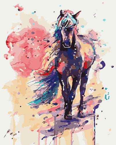 Artnapi Malen nach Zahlen Erwachsene mit Rahmen | DIY Handgemalt | Tiere - Buntes Pferd | Kit für Anfänger und Erwachsene | Set inklusive Acrylfarben & Pinsel | 40x50cm Leinwand | Ideal als Geschenk von Artnapi