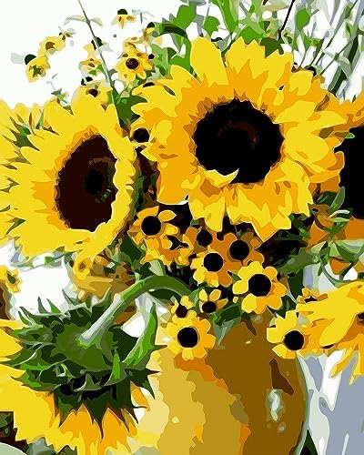 Artnapi Malen nach Zahlen Erwachsene ohne Rahmen | DIY Handgemalt | Sonnenblumen in einer Vase | Kit für Anfänger und Erwachsene | Set inklusive Acrylfarben & Pinsel | 40x50cm Leinwand von Artnapi