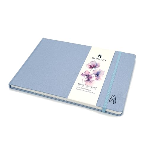 Künstler-Skizzenbuch A4 Querformat – 30 Blatt 200 g/m², kaltgepresst – Eleganter blauer Leineneinband – Ideal für Bleistift, Tinte, Aquarell, Öl – Mit praktischem Aufbewahrungsfach von Artnova
