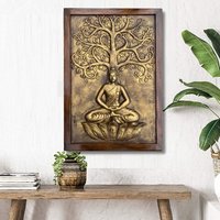 Buddha Wand Kunst - Baum Des Lebens Dekor Über Dem Bett Buddha Gauta Wandbehang Harz Wandrahmen Meditation Relief Wand Kunst von Artociti