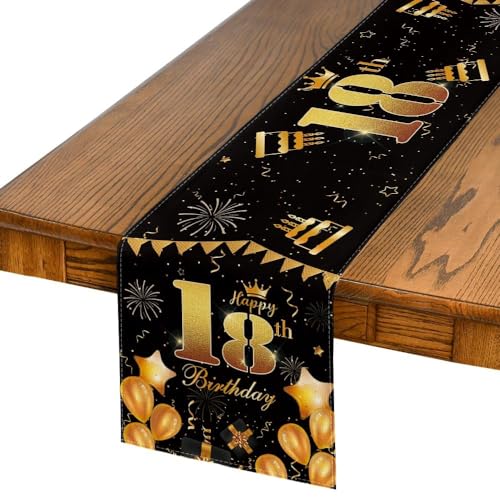 Artoid Mode 18 Geburtstag Schwarz Gold Happy 18th Birthday Tischläufer, Feier Dekoration Küche Tisch Draußen Drinnen Urlaub Party Dekor 40x140 cm Artoid Mode 18 Geburtstag Schwarz Gold Happy 18th Birthday Tischläufer, Feier Dekoration Küche Tisch Draußen Drinnen Urlaub Party Dekor 40x140 cm von Artoid Mode