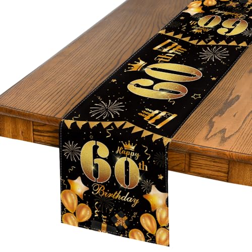 Artoid Mode 60 Geburtstag Schwarz Gold Happy 60th Birthday Tischläufer, Feier Dekoration Küche Tisch Draußen Drinnen Urlaub Party Dekor 40x140 cm Artoid Mode 60 Geburtstag Schwarz Gold Happy 60th Birthday Tischläufer, Feier Dekoration Küche Tisch Draußen Drinnen Urlaub Party Dekor 40x140 cm von Artoid Mode
