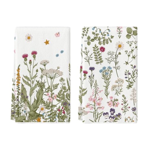 Artoid Mode Antike Kräuter Wilde Blumen Frühling Küchentücher Geschirrtücher, 42x65 cm Saisonale Sommer Dekoration Handtücher 2er Set von Artoid Mode