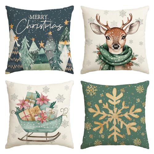Artoid Mode Bäume Rentier Schlitten Schneeflocken Frohe Weihnachten Kissenbezüge 4er Set, 40x40 cm Christmas Zierkissenbezug Cushion Cover Couch Deko Artoid Mode Bäume Rentier Schlitten Schneeflocken Frohe Weihnachten Kissenbezüge 4er Set, 40x40 cm Christmas Zierkissenbezug Cushion Cover Couch Deko von Artoid Mode