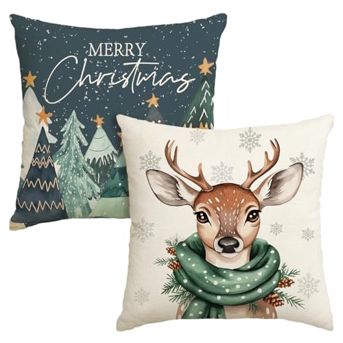 Artoid Mode Bäume Rentier Schneeflocken Frohe Weihnachten Kissenbezüge 2er Set, 50x50 cm Merry Christmas Zierkissenbezug Cushion Cover Couch Deko Artoid Mode Bäume Rentier Schneeflocken Frohe Weihnachten Kissenbezüge 2er Set, 50x50 cm Merry Christmas Zierkissenbezug Cushion Cover Couch Deko von Artoid Mode