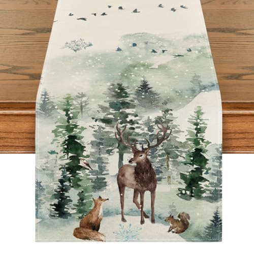 Artoid Mode Bäume Schneeflocken Fuchs Rentier Weihnachten Tischläufer, Saisonnal Winter Küche Tisch Dekoration Drinnen Urlaub Party Dekor 40x100 cm von Artoid Mode