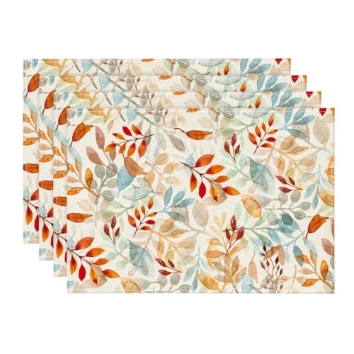 Artoid Mode Blätter Herbst Platzsets 4er Set, 30x45cm Urlaub Tischsets Waschbar Platzdeckchen Küche Party Deko von Artoid Mode