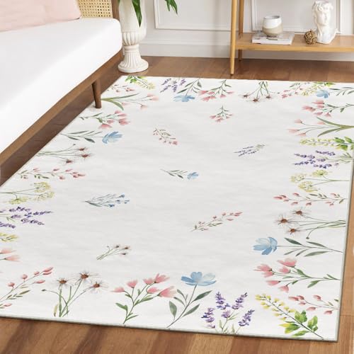 Artoid Mode Blätter Pflanzen Daisy Blumen Frühling Teppich, 140x200 cm Relax Kuscheliger Anti-Rutsch Unterseite Party Wohnzimmer Dekoration von Artoid Mode